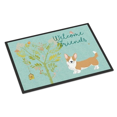 Carolines Treasures BB7611MAT Welcome Friends Cardigan Welsh Corgi Tricolor Indoor Or Outdoor Mat; 18 X 27 In.